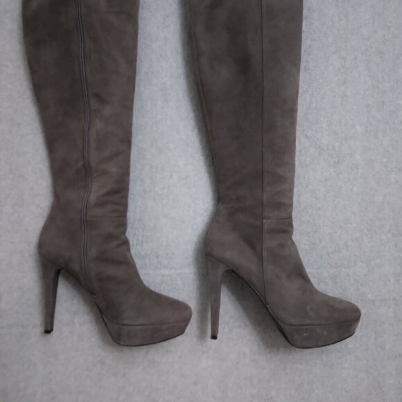 Stuart Weitzman Gray Suede Platform Stiletto Knee High Boots Size 8.5 - Picture 5 of 14